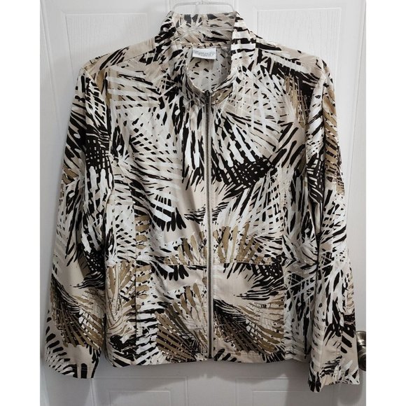 Chico's Zenergy Women's Full Zip Up Lightweight Jacket Mock Neck Leaf Print Sz S - Picture 1 of 9